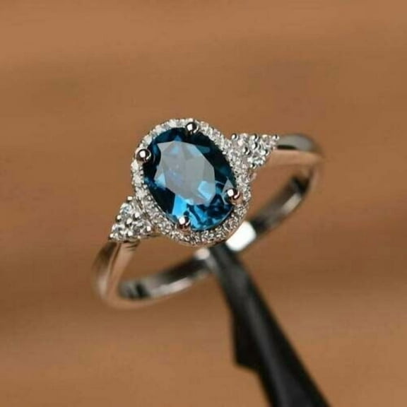 Dreamofdazzles Jewels 2.00 Ct Oval Cut London Blue Topaz Womens Wedding 14K White Gold Plated 925 Sterling Silver -9.5
