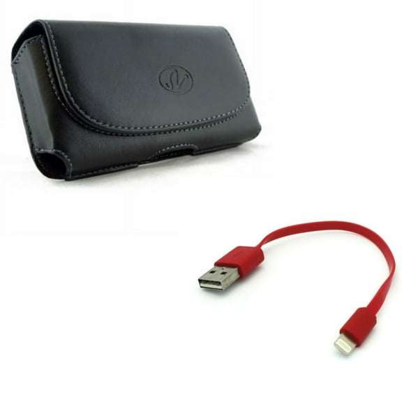 Case Belt Clip w Short USB Cable for iPhone 8/7/6S/6/11 Pro - Leather Holster Cover Loops Pouch, Charger Cord Power Wire Fast Charge for iPhone 8/7/6S/6/11 Pro Models