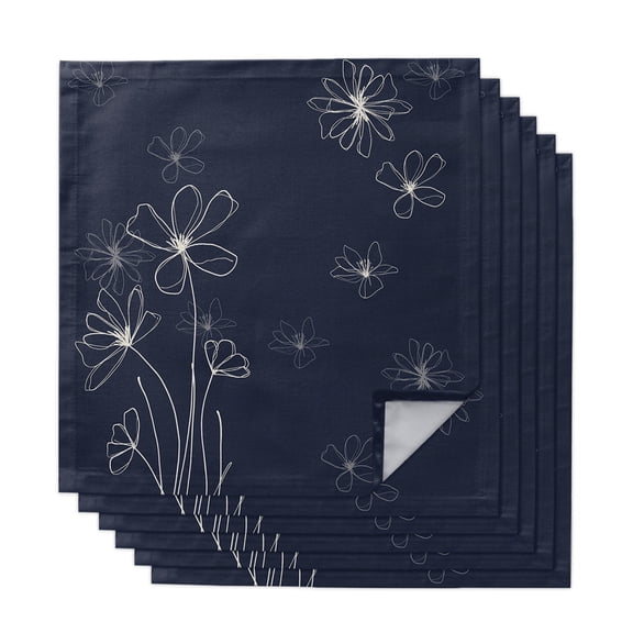 Navy Blue Cloth Napkins, Spring Flora Washable and Reusable Dinner Napkins Set of 6, Table Napkin for Kitchen Party Birthday Wedding Hotel Housewarming 20"x20"