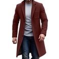 thumbnail image 3 of Men Lapel Single Breasted Mid‑Length Coat Long Sleeve Button Overcoat with Patch Pocket,Warm Windproof Winter Outdoor Outwear,Red,L, 3 of 5