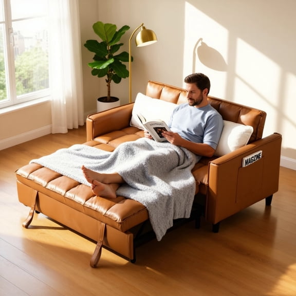 BSHTI 53.95 inch Pull-out Futon Sofa Bed,Twin Size Upholstered with Velvet Fabric Futon Sleeper,Reclined in 5 Angles Sofa Bed,for Home,Office,and Guest Room