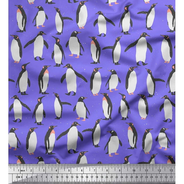 Soimoi Purple Modal Satin Fabric Penguin Ocean Print Fabric by Yard 42 Inch Wide