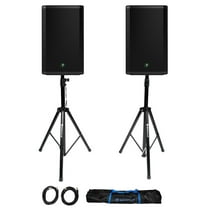 (2) Mackie Thrash215 15" 1300W Powered Active DJ PA Speakers Stands Thrash 215