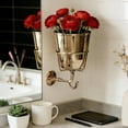 thumbnail image 3 of Wall-Mounted Metal Vase Holder with Brush Hook, Gold Finish, Decorative Flower Container,wall vase with hook, 3 of 8