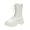 White, variant on Brown Boots For Womens Mid Calf Block Heel Mid Heel Strap Detail Side Zipper Thick Midsole For Everyday Casual Wear And Outdoor Activities All Season Longs Size 37