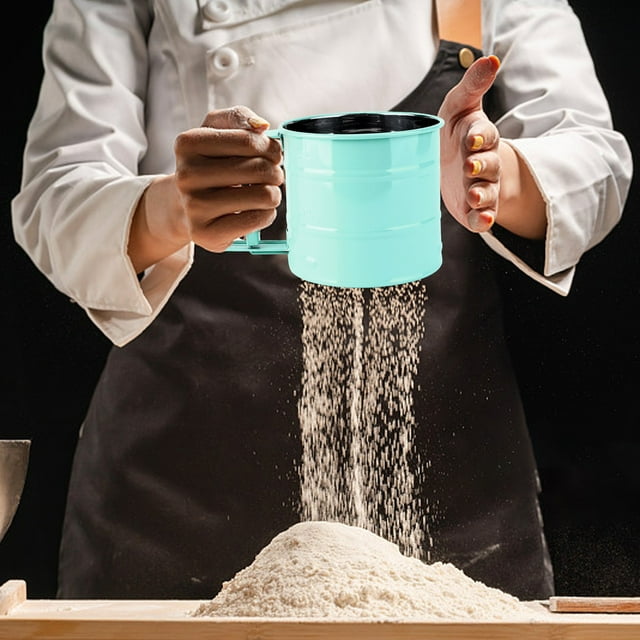 Leodye Double-Layer Stainless Steel Flour Sieve - One-Hand Press Crank for Baking