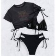 thumbnail image 4 of WTOBBY Women's 3-Piece Bikini Set Solid Color Printed Swimsuit Adjustable Straps Sexy High Waisted for Beach Pool Party,Black L, 4 of 4