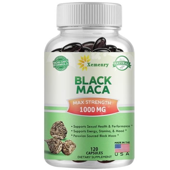 Black Maca Capsules 1000mg - Supports Performance, Strength, Energy & Mood - 120 Capsules