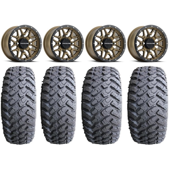 Raceline Krank 14" Bronze Wheels 27" MotoHammer Tires Can-Am Maverick X3 / Honda Pioneer 1000 / Talon