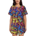 thumbnail image 1 of Vsdgher Vintage Audio Cassettes Pattern Womens 2-Piece Short Sleeve Pajamas Set, 1 of 6