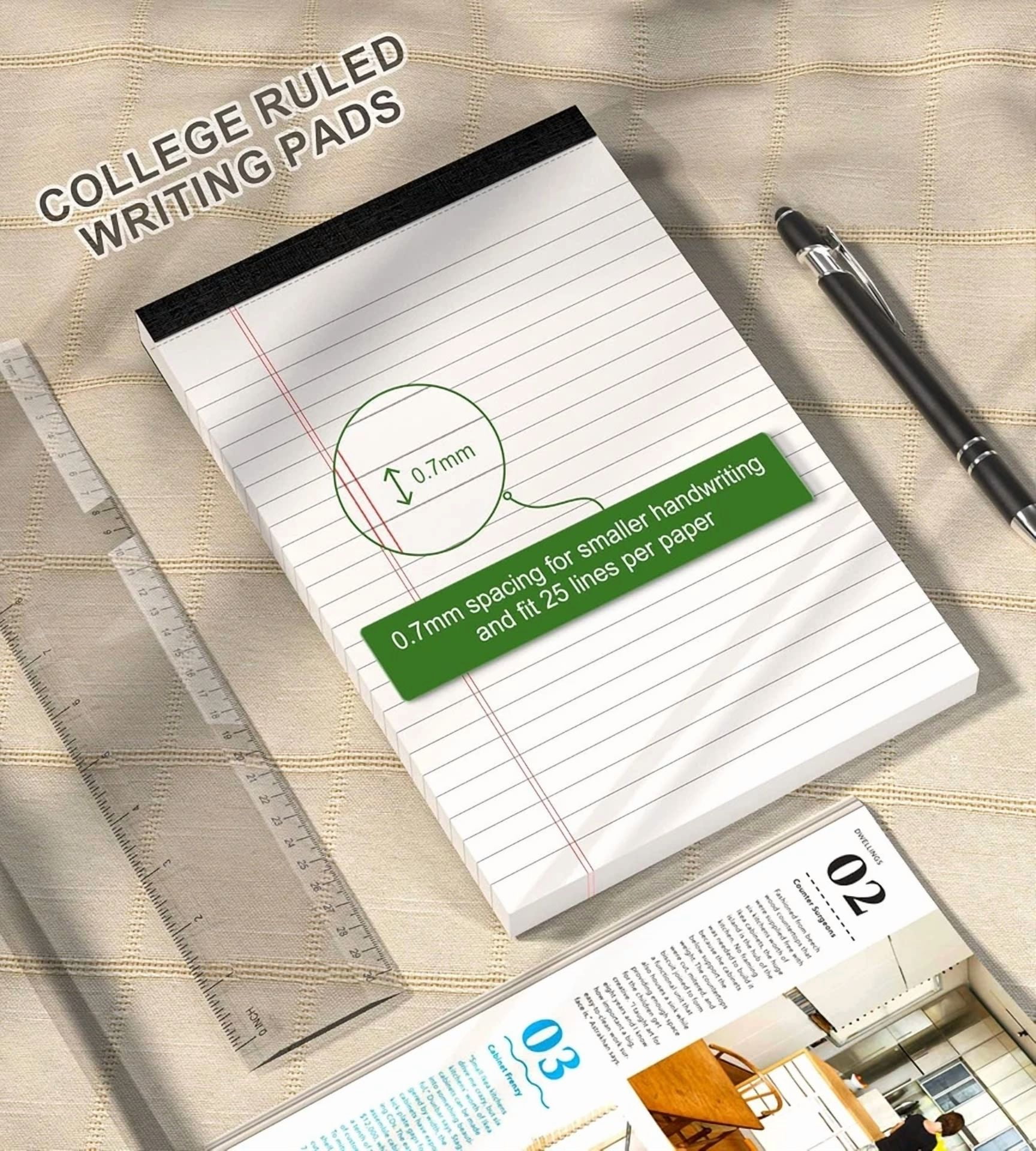 CIRCLE- Note Pads 5X8 Small Legal White Notepad, 6 Pack, Narrow In,