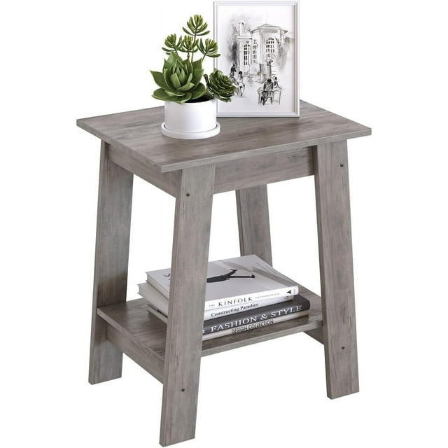 End Table, Small Side Table, Nightstand with 2-Tier Storage Shelf, Wood Bedside Table, Set of 2 Narrow Side Table Living Room, Side Table for Small Spaces, Bedroom, Entryway, Farmhouse