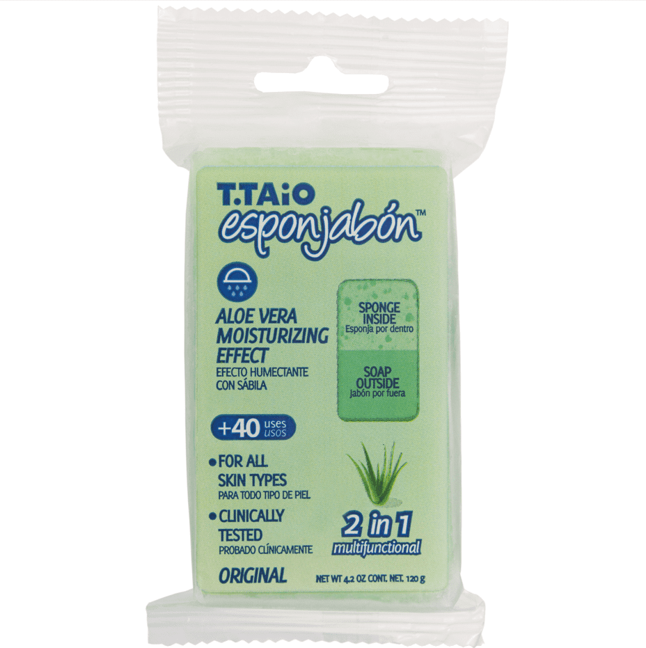 T.Taio Esponjabon Body Cleansing Sponge Infused with Soap, Aloe Vera