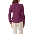 thumbnail image 3 of INSPIRE CHIC Women's Blouse Peter Pan Collar Puff Sleeve Contrast Trim Button Down Shirt XL Dark Purple, 3 of 5