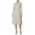 thumbnail image 1 of Vestido midi plisado de mujer con solapa de pico y mangas largas en color beige, 1 of 5