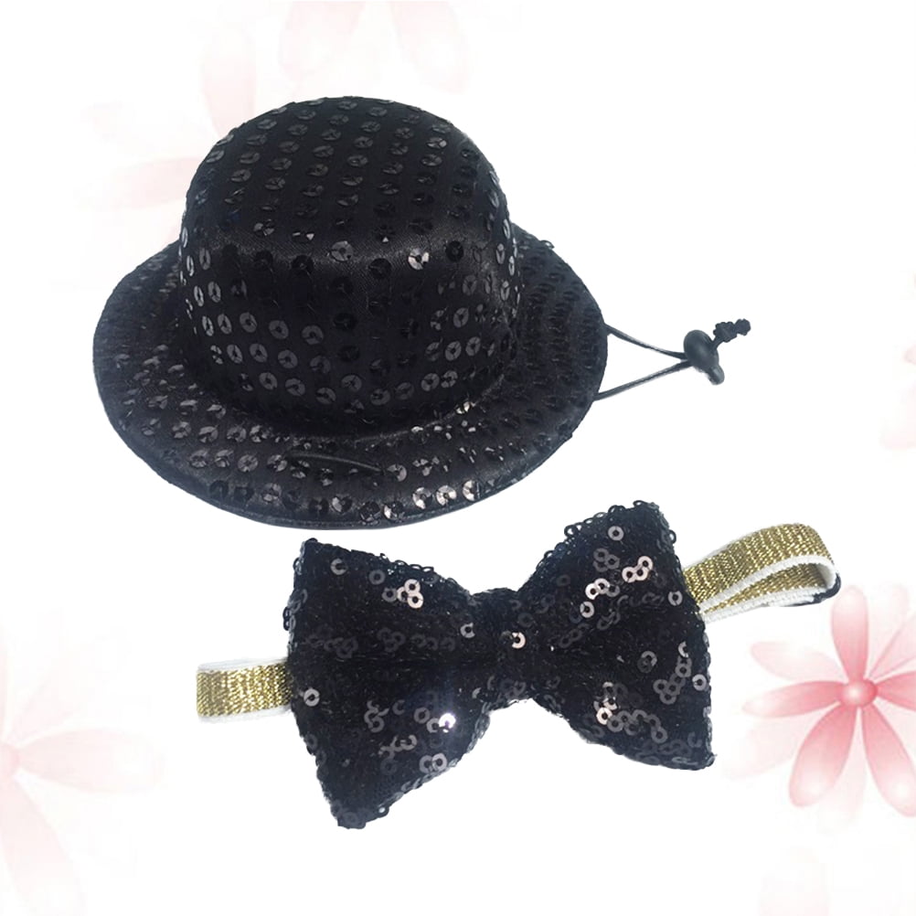 LOLIPPYY Black Sequins Dog Caps and Tie Set for 1 Set