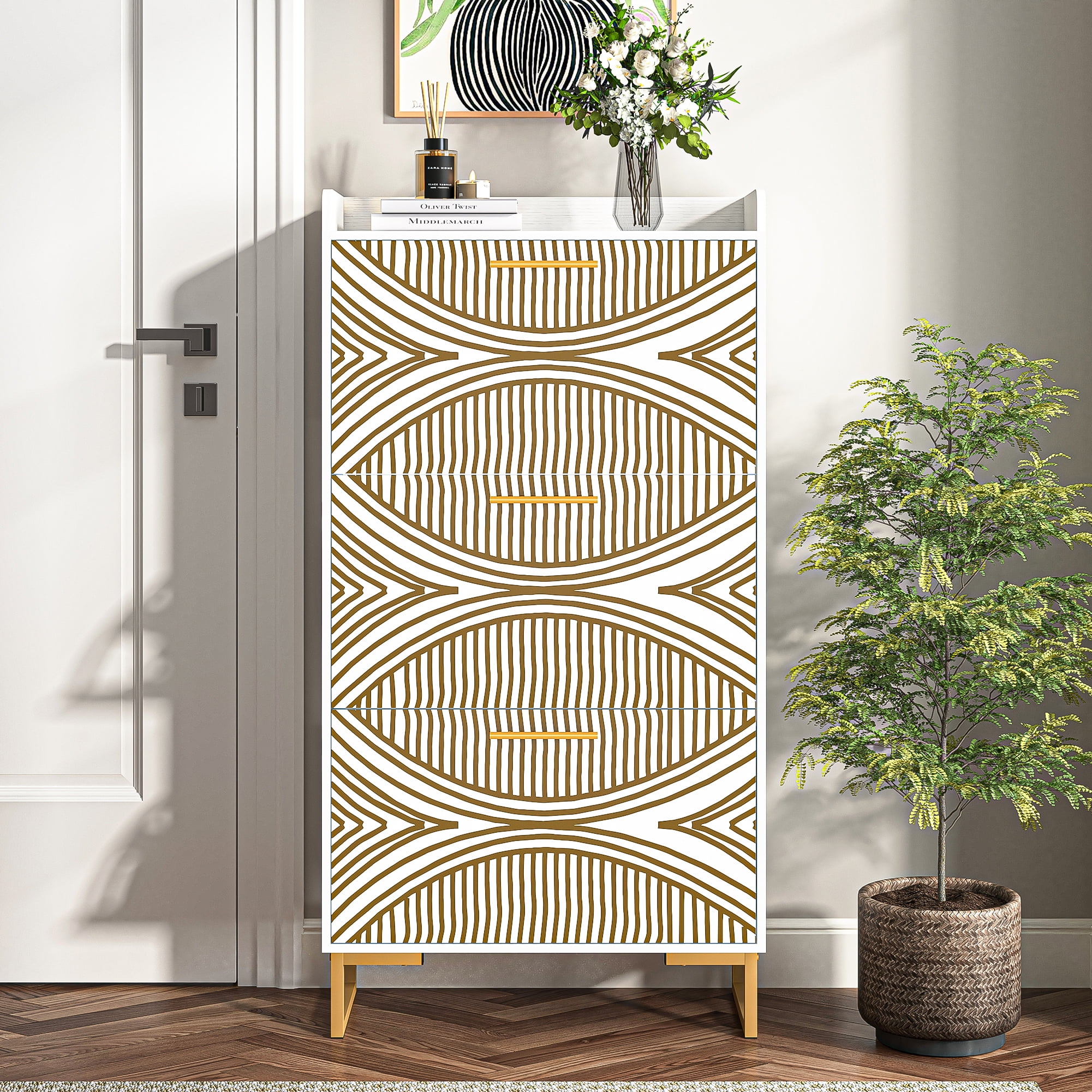 Yardi Yard Wood Shoe Storage Cabinet, Narrow Closet Shoe Organizer Rack for Entryway, Beige Yardi Yard Wood Shoe Storage Cabinet, Narrow Closet Shoe Organizer Rack for Entryway, Beige