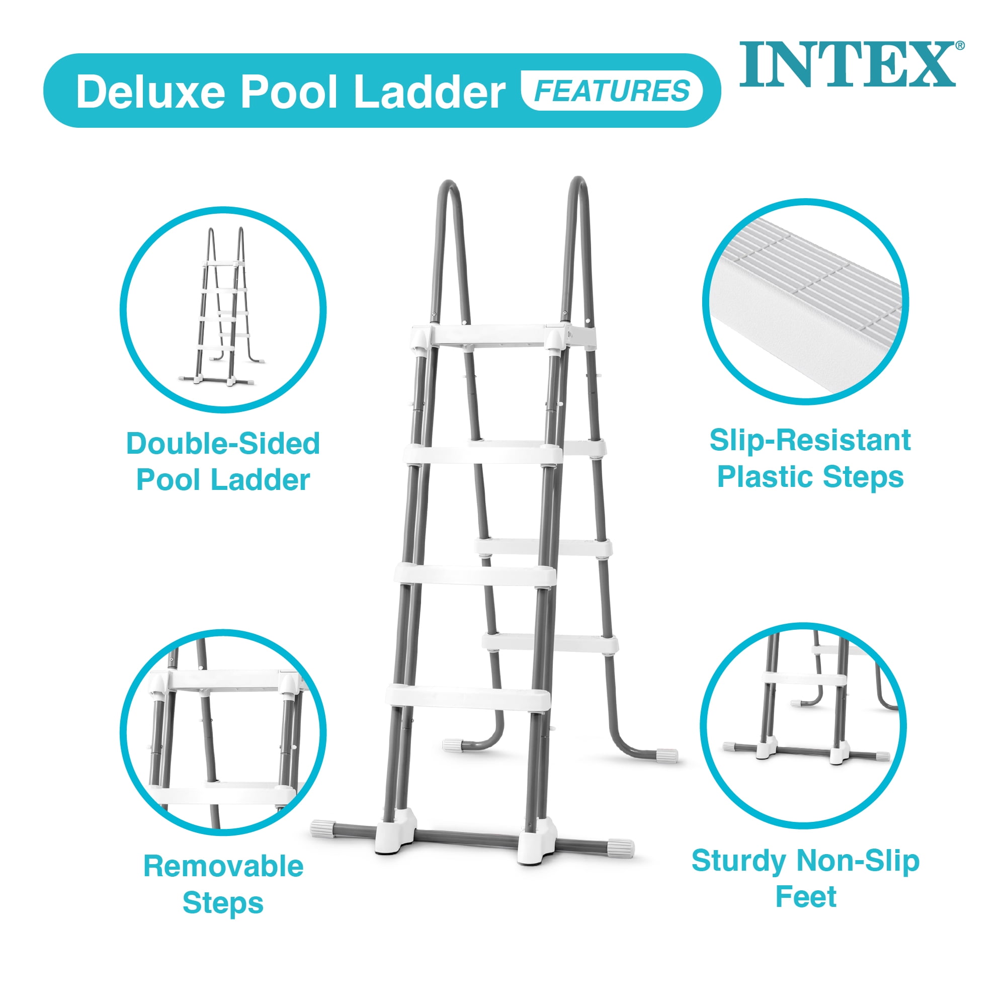 Intex 28076E Deluxe Pool Ladder with Removable Steps for 48 inch Depth Pools, 25.4 lbs