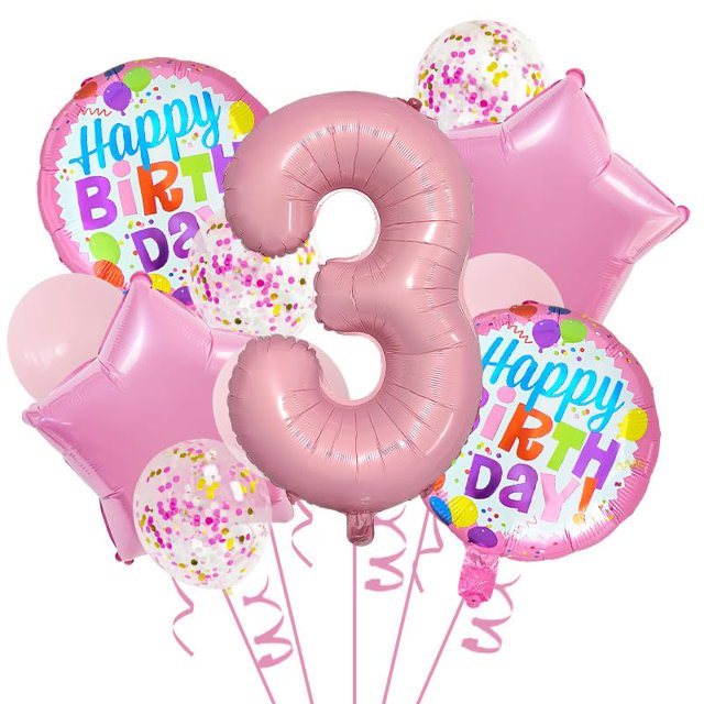 Globos de aluminio JBCAONTIA para fiesta de tercer cumpleaños, número 3, color rosa