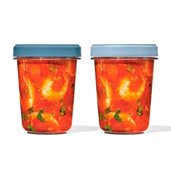 OXO Twist & Stack 32-oz Leakproof Deli Containers, 2-Pack, Reusable Food Storage Containers for Lunch Prep, Meal Prep, Soups and Leftovers, Ocean Blue