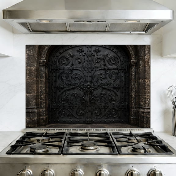 Kitchen Backsplash Peel and Stick Wall Murals Medieval metal Removable Mural 35.4"W x 23.6"H, Oil Proof Vinyl Wallpaper for Fireplace & Behind Stove