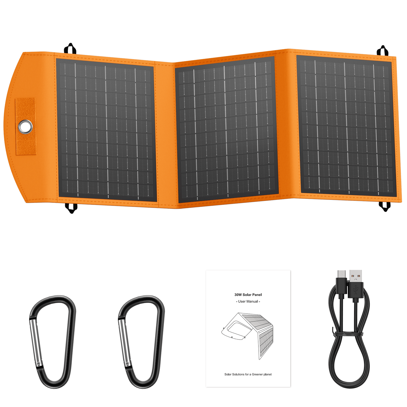 Solar Panel Charger 30W Portable Solar Panels with USB and TYPE-C Ports Waterproof Foldable Battery Charger for Phones,Ipad,Camera,Game-Suitable for Camping,Hiking,Backpacking