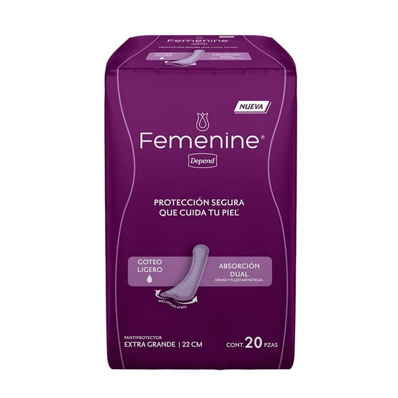 Pantiprotector Extra grande 22 cm Depend Femenine Goteo Ligero Absorción Dual 20 Piezas