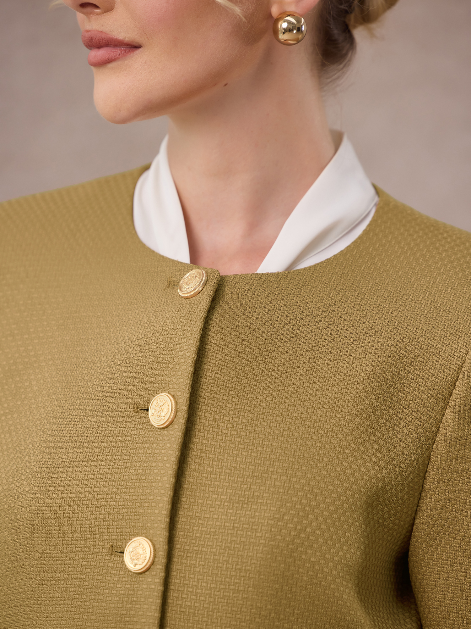 DARING DIVA Women's Tweed Short Jacket Collarless Office Cropped Blazer M Brown