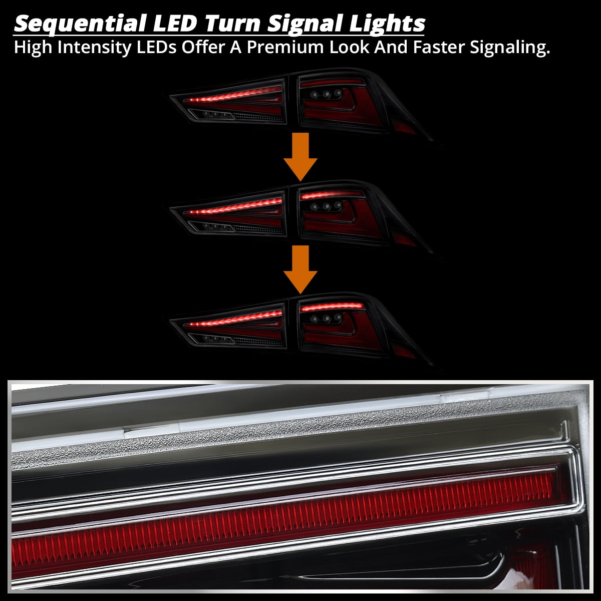 Spec-D Tuning Jet Black Full LED Tail Lights w/ Sequential Turn Signals Compatible with 2014-2017 Lexus IS250 / IS350, Left + Right Pair Assembly