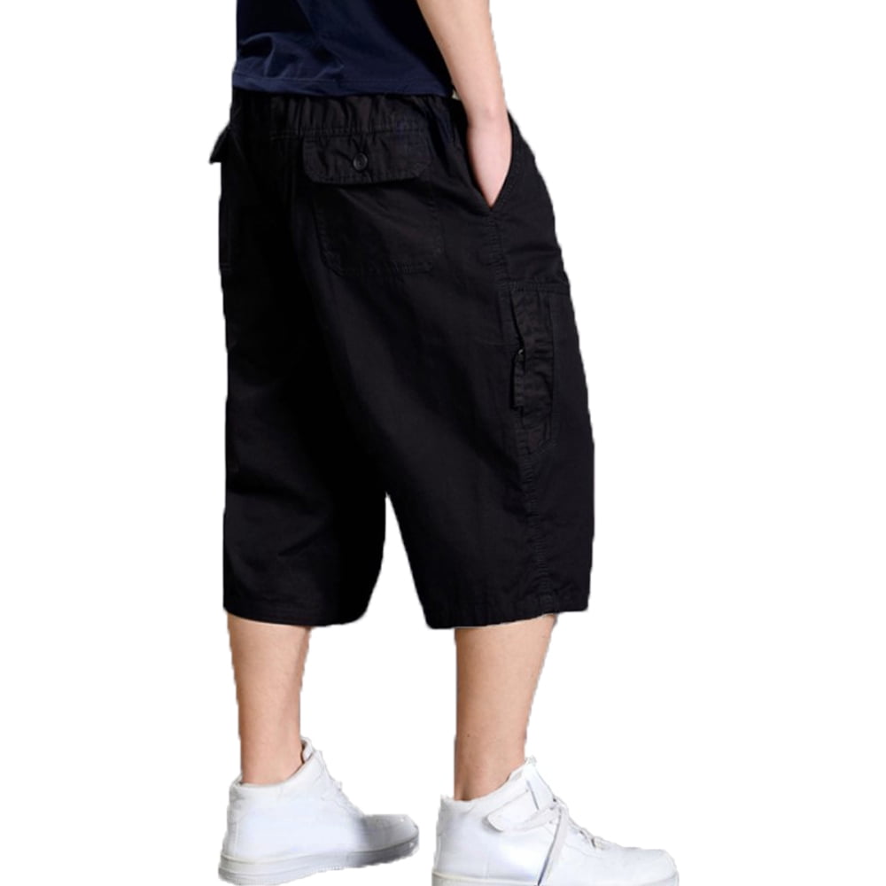 HAORUN Men's 3/4 Length Cargo Shorts Loose Fit Elastic Waist Below Knee Pants with MultiPockets
