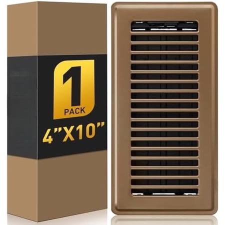 Floor Register 4x10 Brown Vent Cover 1 Pack Heavy Duty Steel Walkable Floor Vents Floor Register Vents with Easy Adjust Air Supply Lever Rust Proof Finish Registers Grilles & Vents for Home Floor