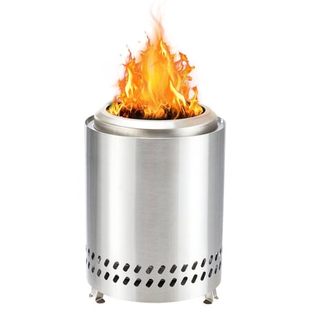 EDX 7’ Portable Tabletop Fire Pit - Dual Fuel, Smokeless, 304 Stainless Steel, Free Carrying Bag, Silvery