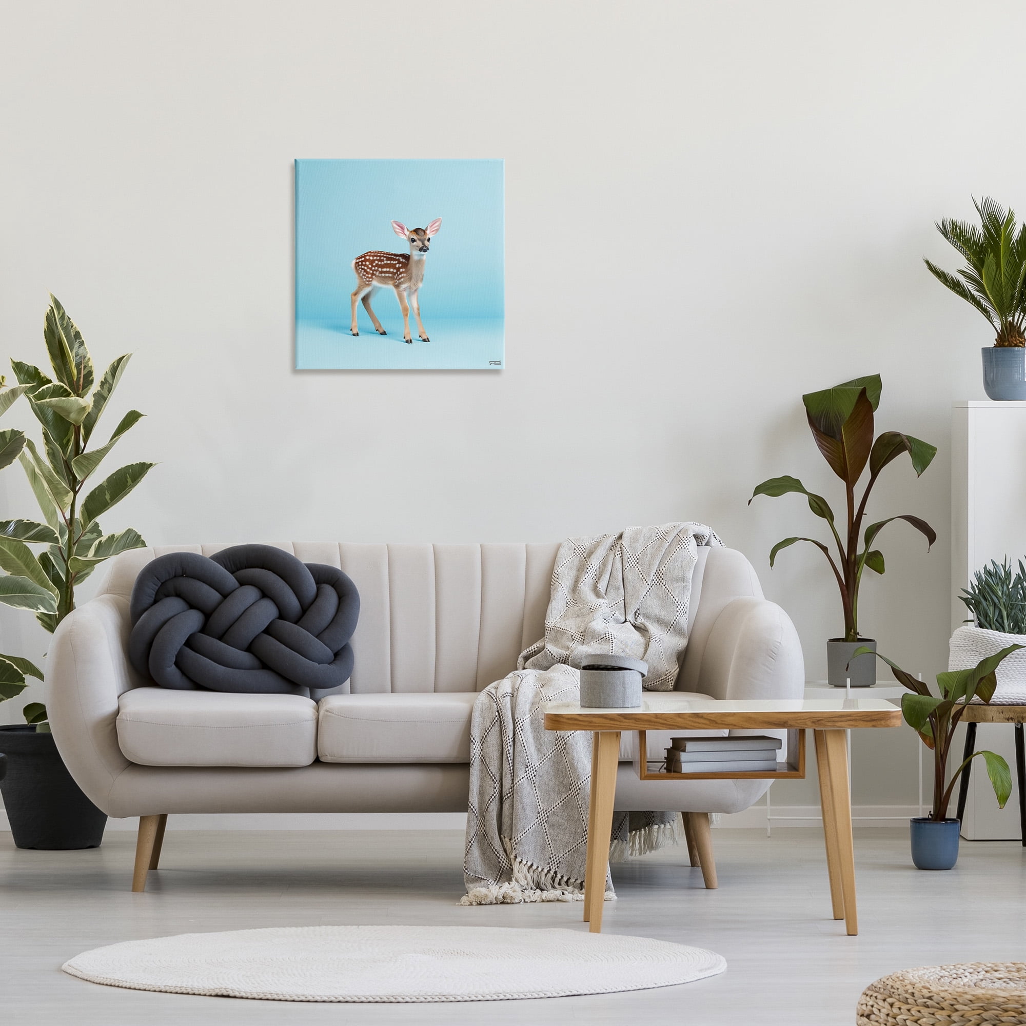 Stupell Industries Deer Fawn on Blue Animals & Insects Painting Gallery Wrapped Canvas Art Print Wall Art, 24 x 24