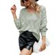 thumbnail image 1 of Suéter con cuello en V para mujer Moda Suelta Casual Color sólido Cuello en V Jersey Linterna Manga larga Suéter de punto hueco Verde S, 1 of 5