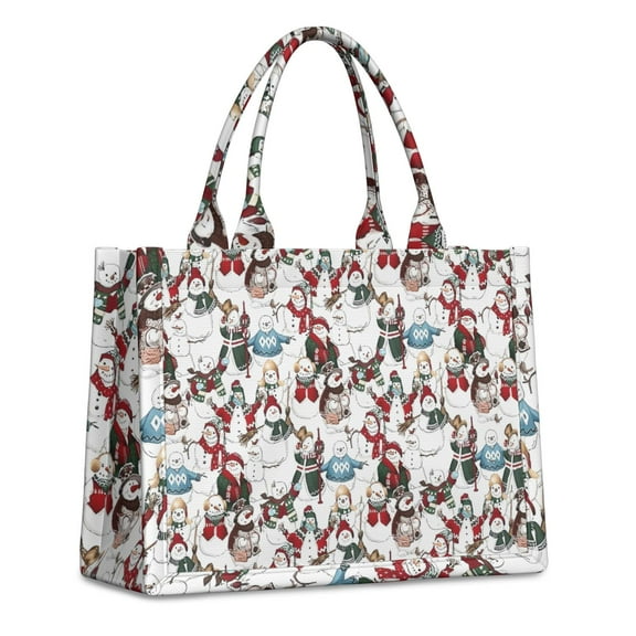 Large Capacity Tote Bag,White Christmas Snowman Pattern Handbag Fashion Luxury Tote Bag,15.7"x13"x 5.1" Inches,Laptop Compatible