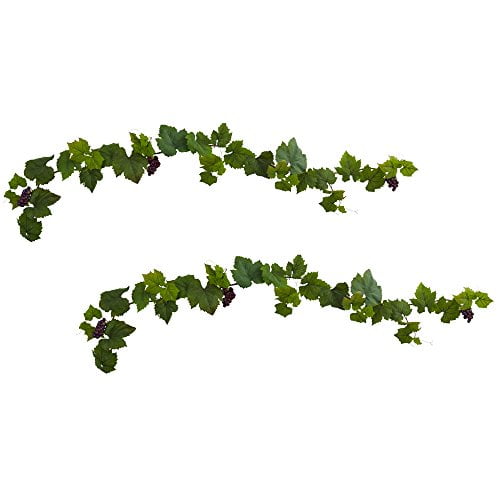 Nearly Natural Feuille de Raisin Guirlande de Luxe avec des Raisins (Lot de 2), 6