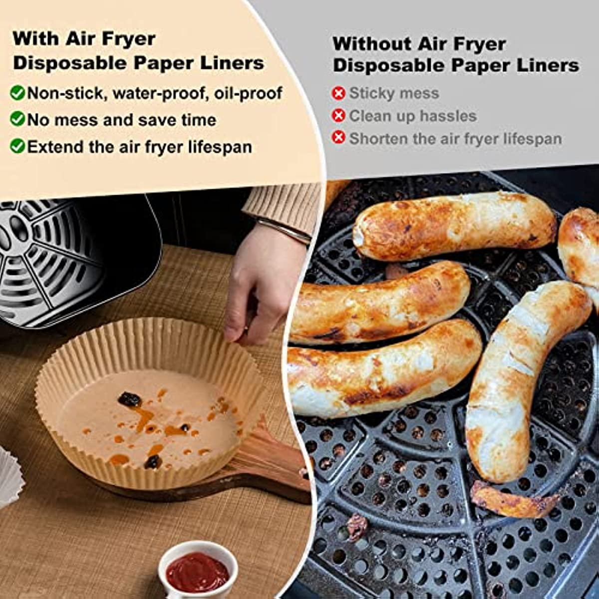Blazco Air Fryer Disposable Paper Liner, 50 Pieces Air Fryer Parchment  Paper round Liners, 6.3 Inch Non-stick Perforated Parchment Paper Sheets  for