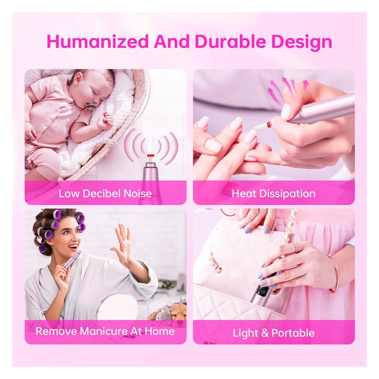 Electric Nail Drill Machine for Acrylic Gel Nails Manicure Pedicure Nail Polishing Tools Home Salon USB Rechargeable