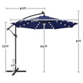 thumbnail image 2 of 10FT Solar Offset Umbrella, Cantilever Hanging Outdoor Umbrellas with Handy Crank, 32 LED Lights, Cross Base for Poolside, Backyard, Lawn, Deck, Backyard, Navy Blue, 2 of 5