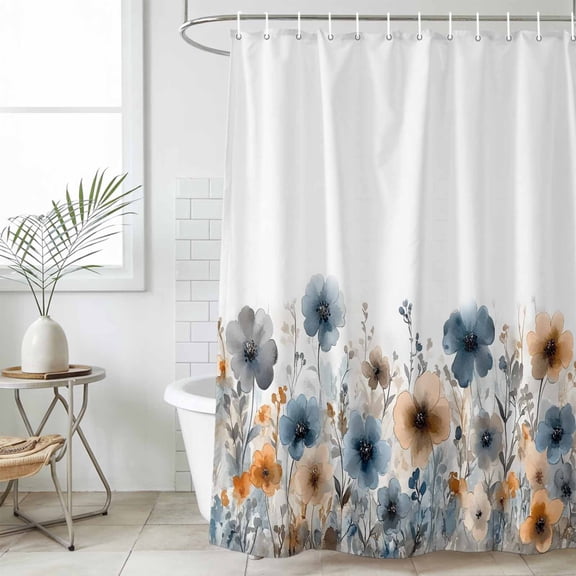 Poppies Floral Waterproof Fabric Shower Curtain,Spring Botanical Flowers Summer Waterproof Fabric Shower Curtain for Bathroom Curtains Bathtubs Hotel Shower Curtains with 12 Hooks Extra Long 72x96