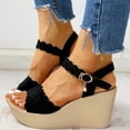 thumbnail image 5 of UTTOASFAY Women Open Toe Solid Slope Heel High Heels Buckle Shoes Sandals Black 9(40), 5 of 8