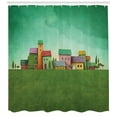 thumbnail image 3 of Mural Shower Curtain, A Village of Abstract Shaped Colorful Houses and Bushy Trees on Greenery Grass Field, Fabric Bathroom Set with Hooks, 69W X 70L Inches, Multicolor, by Ambesonne, 3 of 3