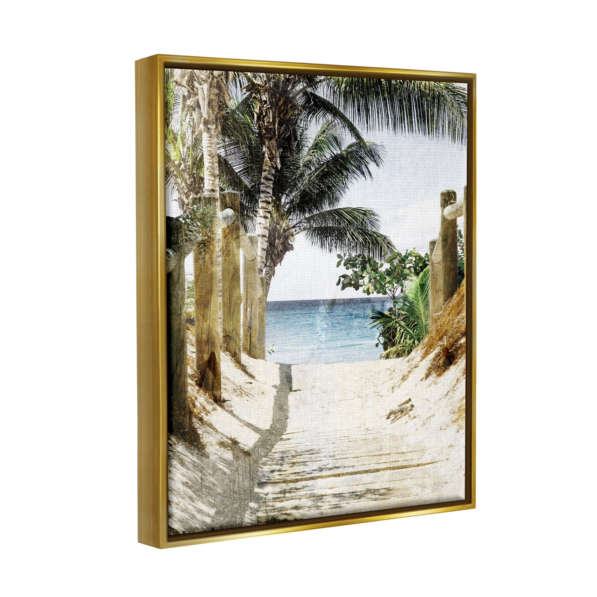 Stupell Industries Tropical Sandy Path Landscape Photography Gold Floater Framed Canvas Art Print Wall Art, 17 x 21