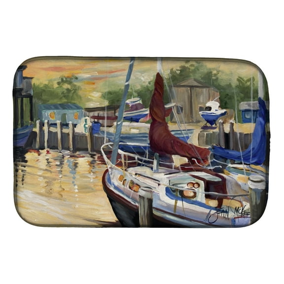 Caroline's Treasures New Sunset Bay Sailboat Dish Drying Mat
