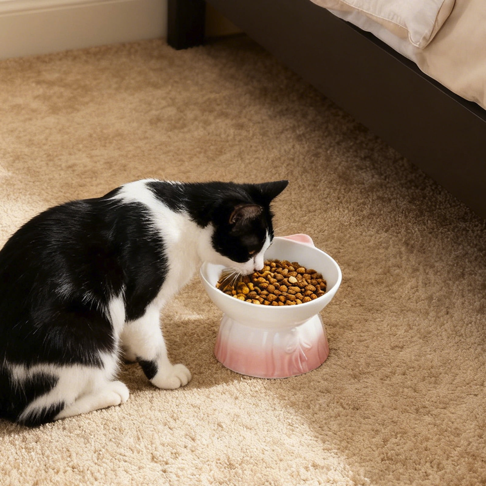 Elevated Ceramic Cat Bowl, Raised Neck-Protective Whisker-Friendly Non-Tipping Pet Food Water Bowl for Cats (1 Piece)