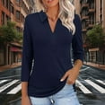 thumbnail image 2 of XIAONU Womens Turn Down Collar Elbow Sleeve Polo Shirt V Notch Slim Fit Casual Golf Tops Daily Work Casual Top, 2 of 8