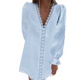 thumbnail image 3 of Vestido con cuello en V, manga larga, estampado de puntos, encaje, color puro, vestido de moda informal para mujer, 3 of 6