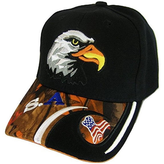 USA Men's Patriotic Eagle Adjustable Baseball Cap (USA/Flag Black/Orange Camo)