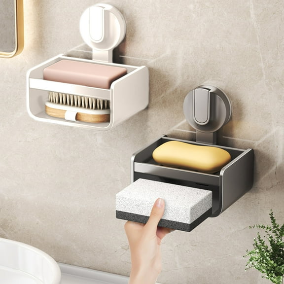 Leodye Soap Dish Holder for Shower Suction Cup Wall Mounted Self Draining NO-Drilling Removable Bar Soap Sponge Holder for Bathroom Bathtub Kitchen Sink Waterproof Strong Vacuum Suction Adhesion