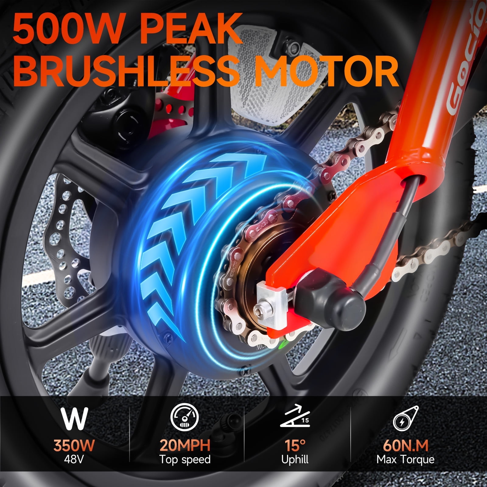 Gocio 14" Foldable Electric Bike, 375Wh 48V Electric Bicycles for Adults Women Teens, Peak 500W City Commuter Cruiser Ebikes, LED Display, E bike One-Piece Tire with 5 Riding Modes UL2849 Certified